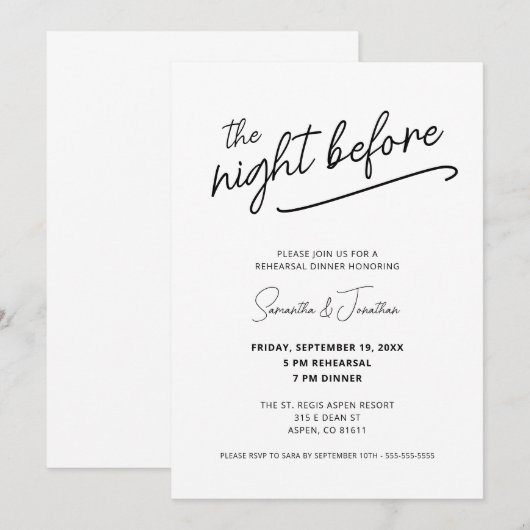 Eenvoudige nacht voor bruiloft repetitie diner kaart (Voorkant / Achterkant)