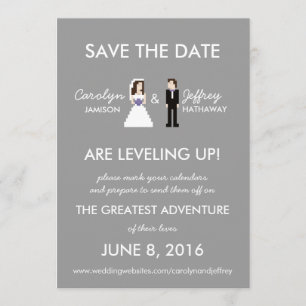 Eenvoudige, nachtelijke 8-bits bride & groom spare save the date
