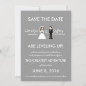 Eenvoudige, nachtelijke 8-bits bride & groom spare save the date (Voorkant)