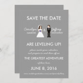 Eenvoudige, nachtelijke 8-bits bride & groom spare save the date (Voorkant / Achterkant)
