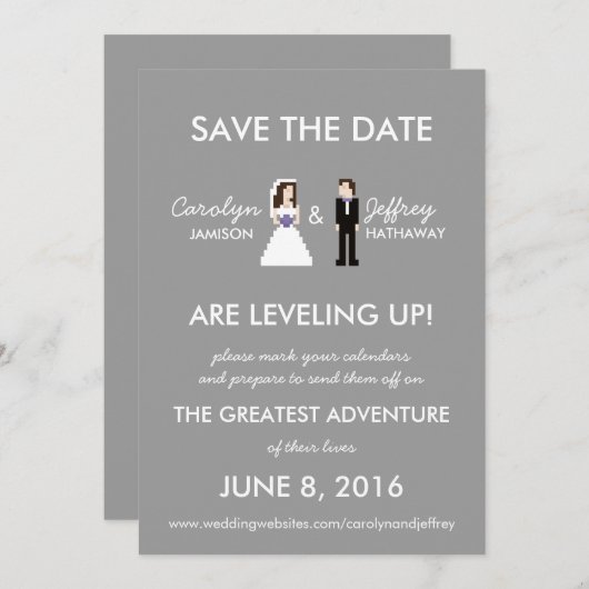 Eenvoudige, nachtelijke 8-bits bride & groom spare save the date (Voorkant / Achterkant)