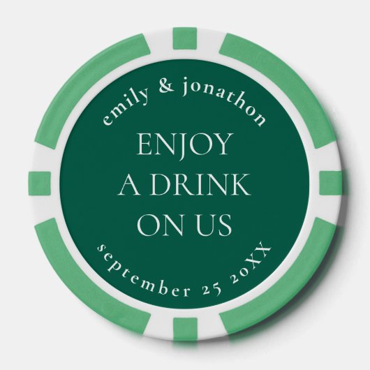Eenvoudige namen Datum Bruiloft Emerald Drink Toke Poker Chips (Voorkant)