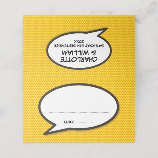 Eenvoudige namen en datum Stripboek Bruiloft Plaatskaartje (Buitenkant ongevouwen)