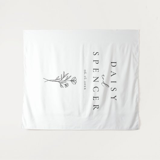 Eenvoudige namen en zwart-wit bloemenbruiloft wandkleed (Voorkant (horizontaal))