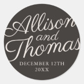 Eenvoudige Names Weddenschap Datum voor envelop Ronde Sticker (Voorkant)