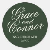 Eenvoudige Names Weddenschap Datum voor envelop Ronde Sticker (Voorkant)