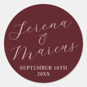 Eenvoudige Names Weddenschap Datum voor envelop Ronde Sticker (Voorkant)
