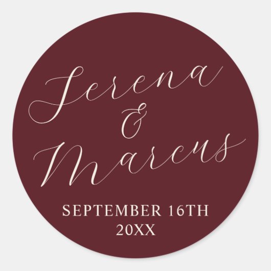 Eenvoudige Names Weddenschap Datum voor envelop Ronde Sticker (Voorkant)