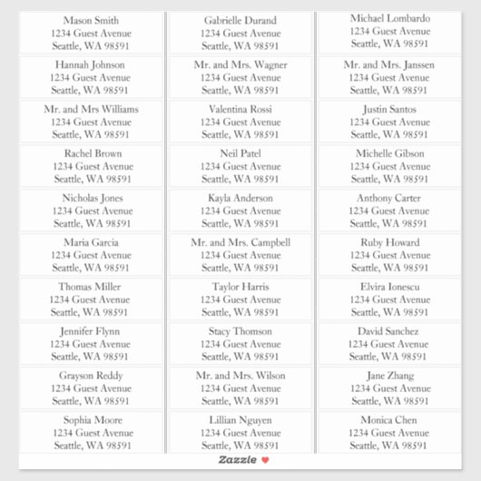 Eenvoudige Names Wedding Guest Adresetiketten Sticker (Vel)