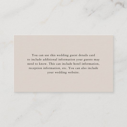 Eenvoudige natuurlijke bruiloft gastendetail informatiekaartje (Achterkant)