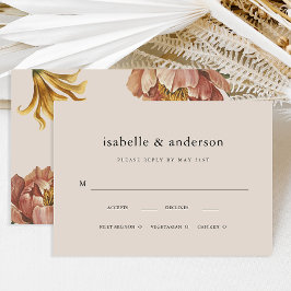 Eenvoudige natuurlijke rustieke bloemenmaaltijd ke RSVP kaartje