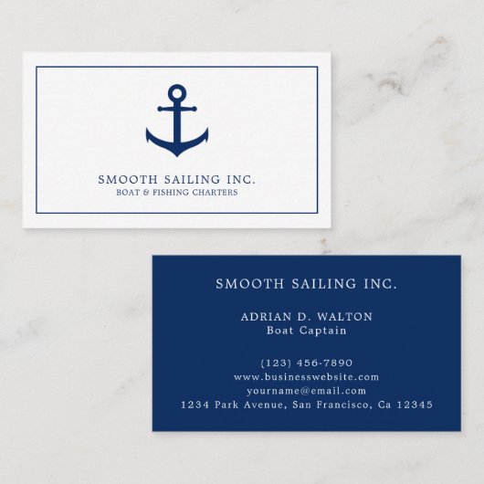 Eenvoudige Nautical Anchor van Navy Blue Visitekaartje (Voorkant / Achterkant)