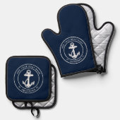 Eenvoudige Nautical Anker Navy Blue Custom Ovenwant & Pannenlap Set (Voorkant / Achterkant)