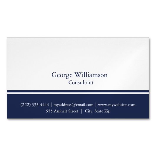 Eenvoudige Nautical Navy Blue en White Magnetisch Visitekaartje (Voorkant)