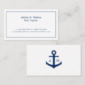 Eenvoudige Nautical Navy Blue en White Visitekaartje (Voorkant / Achterkant)
