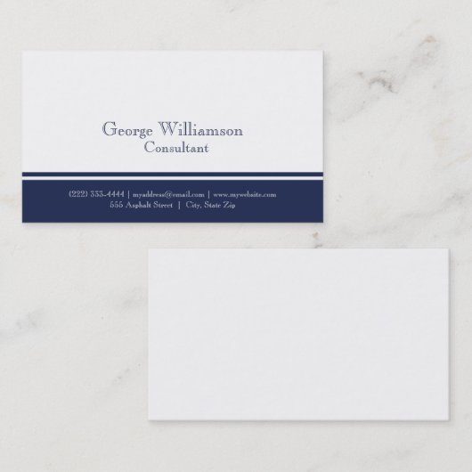 Eenvoudige Nautical Navy Blue en White Visitekaartje (Voorkant / Achterkant)