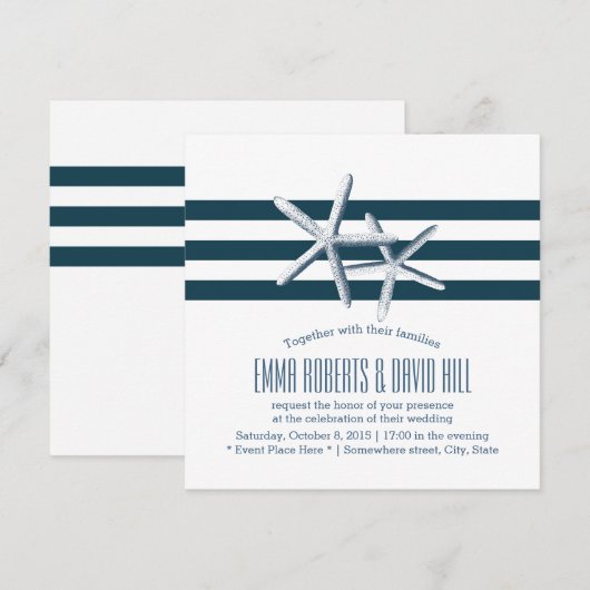 Eenvoudige Nautical Starfish Wedding Invitations Kaart (Voorkant / Achterkant)