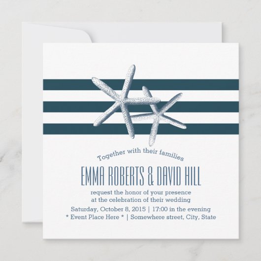Eenvoudige Nautical Starfish Wedding Invitations Kaart (Voorkant)