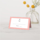 Eenvoudige nautische anker bruiloft | koraal plaatskaartje (Voorkant)
