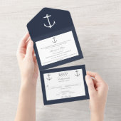 Eenvoudige nautische anker bruiloft | Marine Blauw All In One Uitnodiging (Afscheurbaar)