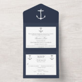 Eenvoudige nautische anker bruiloft | Marine Blauw All In One Uitnodiging (Binnen)