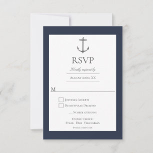 Eenvoudige nautische anker bruiloft Marine Blauw RSVP Kaartje