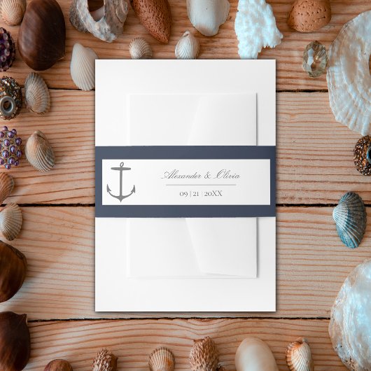 Eenvoudige nautische anker bruiloft | Marine Blauw Uitnodigingen Wikkel
