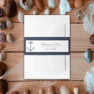 Eenvoudige nautische anker bruiloft   Marine Uitnodigingen Wikkel