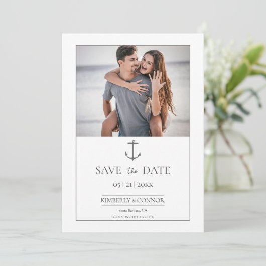 Eenvoudige Nautische Anker Foto Save the Date | Wi (Staand voorkant)