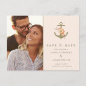 Eenvoudige nautische Boho bloemenbruiloft Save the Aankondigingskaart (Voorkant)