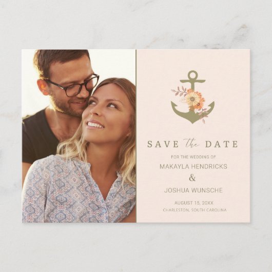 Eenvoudige nautische Boho bloemenbruiloft Save the Aankondigingskaart (Voorkant)