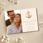 Eenvoudige nautische Boho bloemenbruiloft Save the Aankondigingskaart<br><div class="desc">Nodig uw dierbaren uit voor uw speciale dag met deze Simple Nautical Boho Floral Photo Wedding bewaar het datum briefkaart. Met een chique,  eigentijds design is dit briefkaart de perfecte manier om uw aanstaande bruiloft aan te kondigen en familie en vrienden te vragen om uw trouwdatum te reserveren.</div>