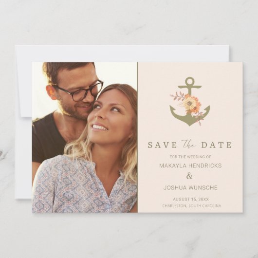 Eenvoudige nautische Boho bloemenbruiloft Save the Kaart (Voorkant)