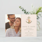Eenvoudige nautische Boho bloemenbruiloft Save the Kaart (Staand voorkant)