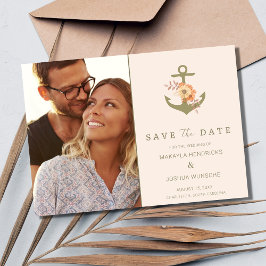 Eenvoudige nautische Boho bloemenbruiloft Save the Kaart
