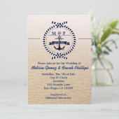 Eenvoudige nautische zandstrand bruiloft uitnodigi kaart (Staand voorkant)