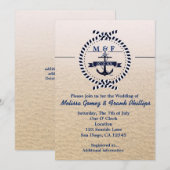 Eenvoudige nautische zandstrand bruiloft uitnodigi kaart (Voorkant / Achterkant)