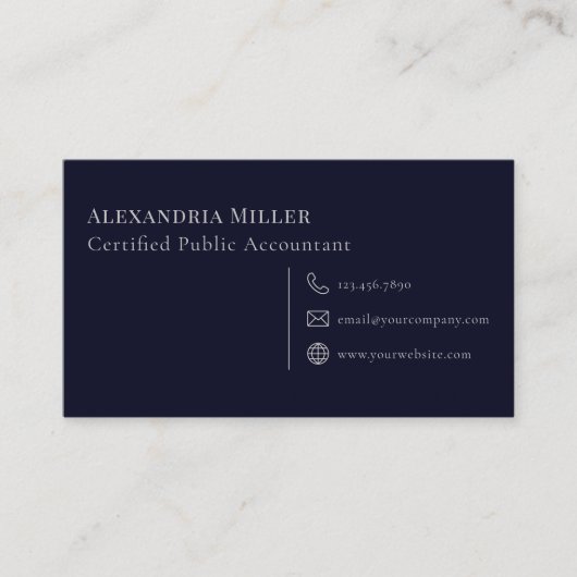 Eenvoudige Navy blauw en zilver Visitekaartje (Voorkant)