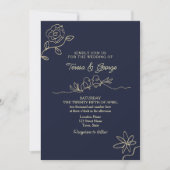 Eenvoudige Navy Blauwe Bruiloft Kaart (Voorkant)