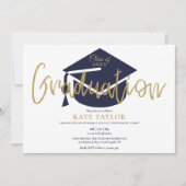 Eenvoudige Navy Blauwe En Gouden Script Afstudeerf Kaart (Voorkant)
