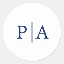 Eenvoudige Navy Blauwe en Witte Monogram Huwelijk Ronde Sticker