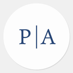 Eenvoudige Navy Blauwe en Witte Monogram Huwelijk Ronde Sticker