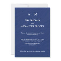 Eenvoudige Navy Blauwe Monogram Elegante Trouw Uit