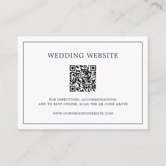 Eenvoudige Navy Blauwe Monogram QR Code Elegante T Informatiekaartje (Voorkant)