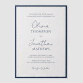 Eenvoudige Navy Blauwe Rand Script Overlay Bruilof Vellum Uitnodigingen (Voorkant)