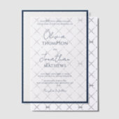 Eenvoudige Navy Blauwe Rand Script Overlay Bruilof Vellum Uitnodigingen (Offset (Uitnodiging))