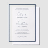 Eenvoudige Navy Blauwe Rand Script Overlay Bruilof Vellum Uitnodigingen (Offset)