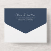Eenvoudige Navy Blauwe Rand Script QR Code Trouwen All In One Uitnodiging (Achterkant)