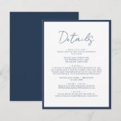 Eenvoudige Navy Blauwe Rand Script Trouwdetails Informatiekaartje (Voorkant / Achterkant)