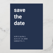 Eenvoudige Navy Blauwe Save the Date Folie Uitnodi